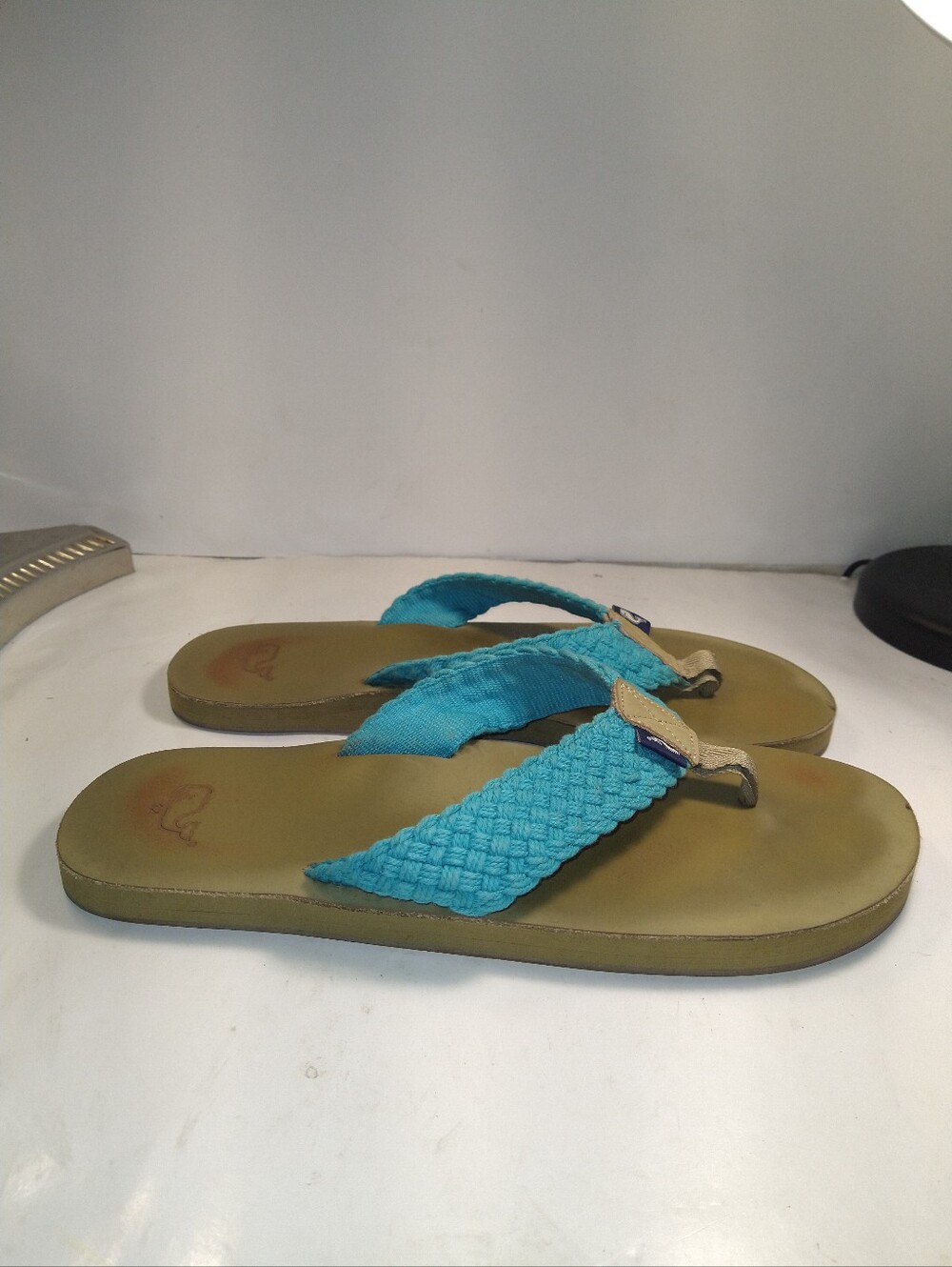 Vineyard Vines Braided Whale Logo Thong Flip Flop Sandals Men's sz 12.
